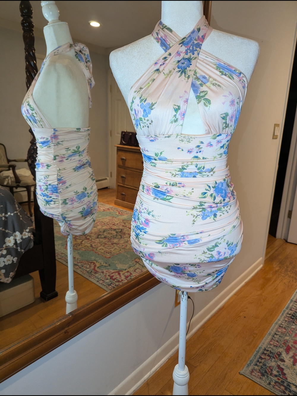 Zara Pale Pink Floral Backless Halter Dress